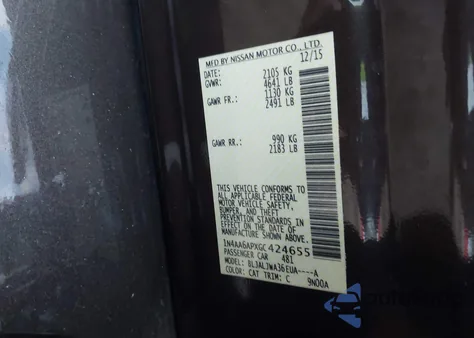 2016 Nissan Maxima 3.5 Sv from USA, damaged, VIN 1N4AA6APXGC424655